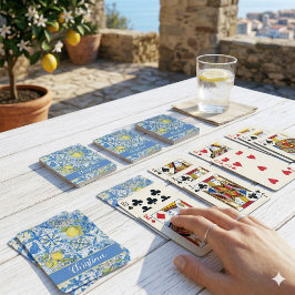 Blaue Fliesen Französisches Landhaus Zitronenmuste Spielkarten