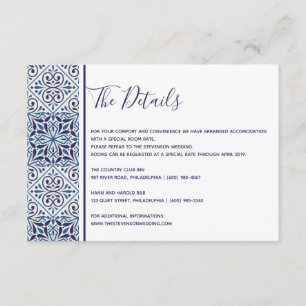 Blaue Fliesen Hochzeit Details Einsteckkarte Begleitkarte