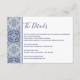 Blaue Fliesen Hochzeitsdetails einfügen Karte