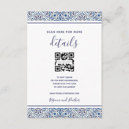 Blaue Fliesen Hochzeitsdetails QR-Code Beilage Kar Begleitkarte
