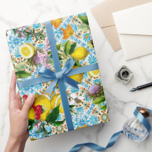Blaue Fliesen im mediterranen Muster Geschenkpapier
