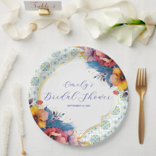 Blaue Fliesen im Mittelmeer Elegantes Brautparty Pappteller