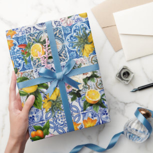 Blaue Fliesen im Mittelmeer-Stil Geschenkpapier