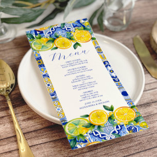 Blaue Fliesen Lemons Hochzeit Menükarte