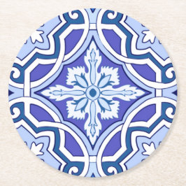 Blaue Fliesen, mediterrane Fliesen, Majolika  Runder Pappuntersetzer