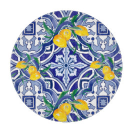 Blaue Fliesen, mediterrane Fliesen, Majolika    Schneidebrett