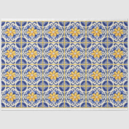 Blaue Fliesen mit gelben Blumen und Pflanzen Seidenpapier