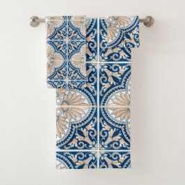 Blaue Fliesen Mittelmeer  Badhandtuch Set