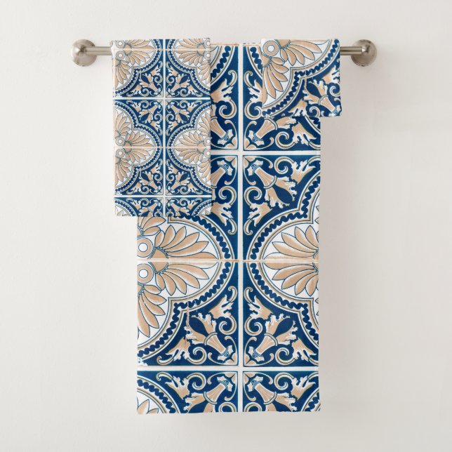 Blaue Fliesen Mittelmeer  Badhandtuch Set (Insitu)