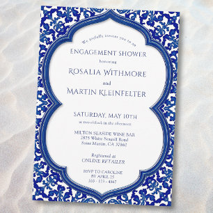 Blaue Fliesen-Mittelmeer-Engagement-Dusche Einladung
