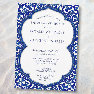 Blaue Fliesen-Mittelmeer-Engagement-Dusche Einladung