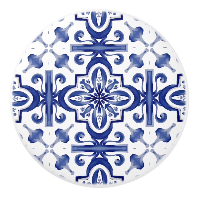 Blaue Fliesen, Mosaik, Majolika, Keramikknauf (Vorderseite)