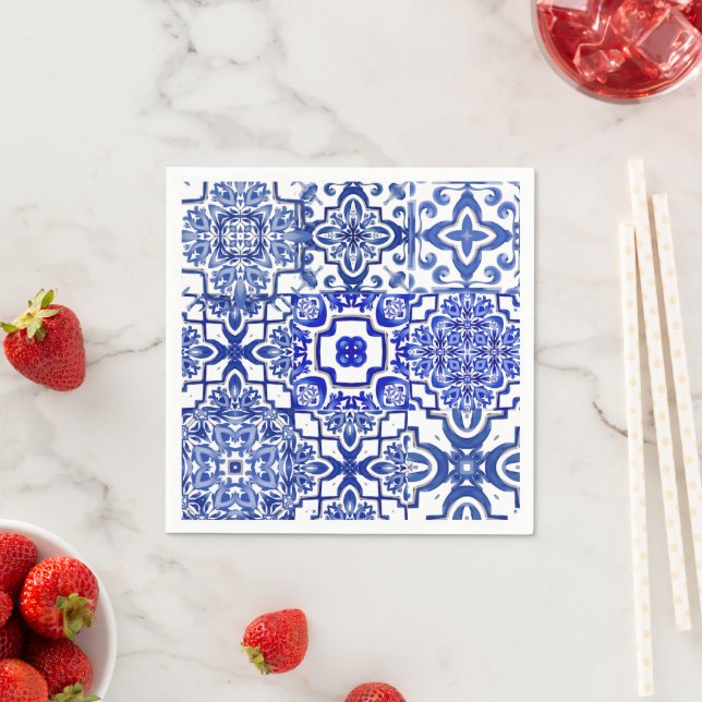 Blaue Fliesen, Mosaik, Majolika, Serviette (Beispiel)