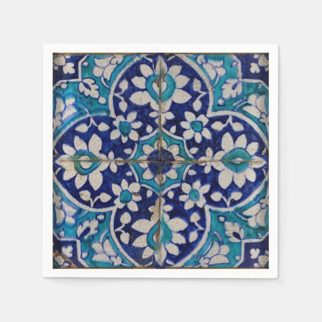 Blaue Fliesen Papier Napkins Serviette (Vorderseite)