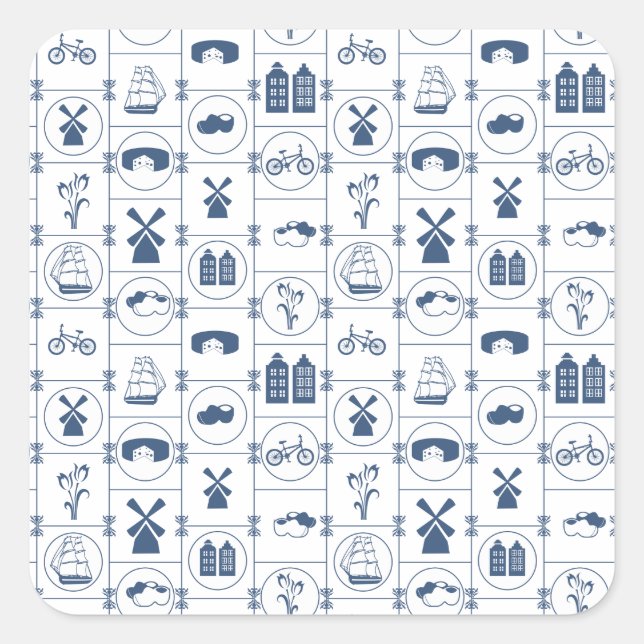 Blaue Fliesen Quadratischer Aufkleber (Vorderseite)