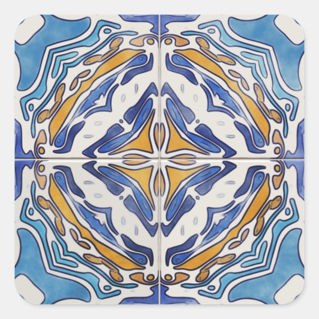 Blaue Fliesen Quadratischer Aufkleber (Vorderseite)