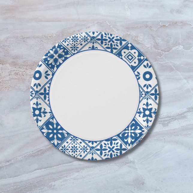 Blaue Fliesen Santorini Griechisch/Spanisch themat Pappteller (Von Creator hochgeladen)