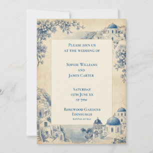 Blaue Fliesen Santorini Rahmen Hochzeitseinladung Einladung