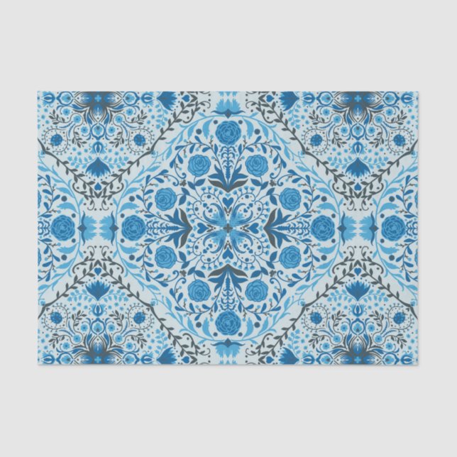 Blaue Fliesen Seidenpapier (Vorderseite)