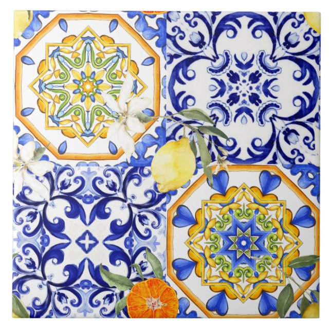 Blaue Fliesen, sizilianisch, majolica, Mosaikkunst Fliese (Vorderseite)