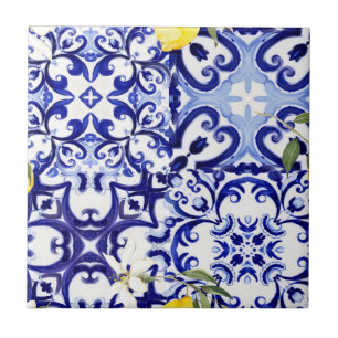 Blaue Fliesen, sizilianisch, majolica, Mosaikkunst Fliese