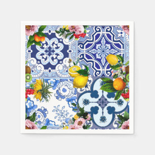 Blaue Fliesen, sizilianisch, majolica, Mosaikkunst Serviette