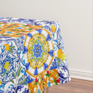 Blaue Fliesen, sizilianisch, majolica, Mosaikkunst Tischdecke