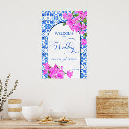 Blaue Fliesen und Bougainvillea - ein elegantes Be Poster