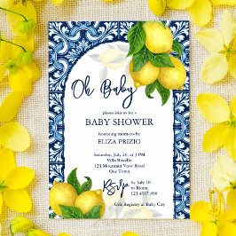 Blaue Fliesen und Zitrone Amalfi Positano Babydusc Einladung