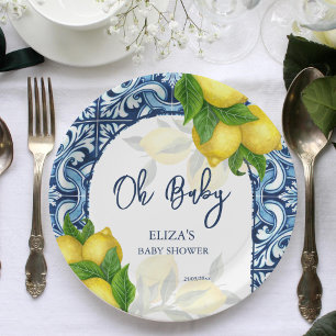 Blaue Fliesen und Zitrone Amalfi Positano Babydusc Pappteller