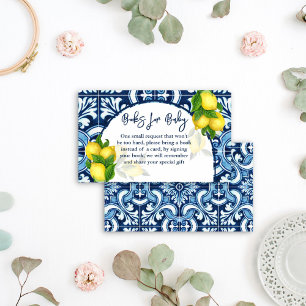 Blaue Fliesen und Zitronenbäume für Babyduschen Begleitkarte