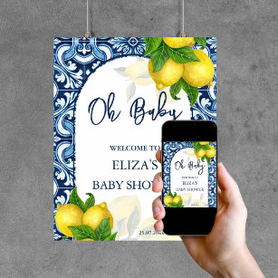 Blaue Fliesen Zitrone Amalfi Baby Dusche Empfang Poster