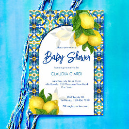 Blaue Fliesen Zitrone Amalfi Positano Babydusche Einladung