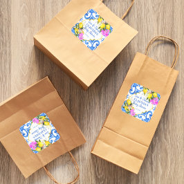 Blaue Fliesen Zitrone Bougainvillea Amalfi Babydus Quadratischer Aufkleber