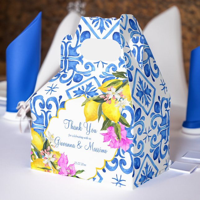 Blaue Fliesen Zitrone Bougainvillea Brauchtum Gesc Geschenkschachtel (Blue tiles lemon Bougainvillea custom wedding gift Favor Box)