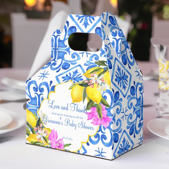 Blaue Fliesen Zitrone Bougainvillea Gefallen Gesch Geschenkschachtel (Blue tiles lemon Bougainvillea custom favor gift Favor Box)