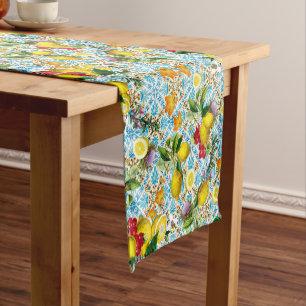 Blaue Fliesen Zitrone Mittelmeer Kurzer Tischläufer