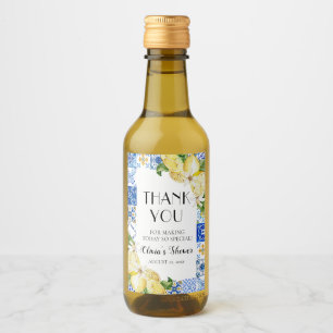 Blaue Fliesen-Zitronen-Hochzeitsdusche-Wein Flasch Weinetikett
