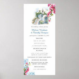 Blaue Fliesenblume   Griechisches Hochzeitsprogram Poster