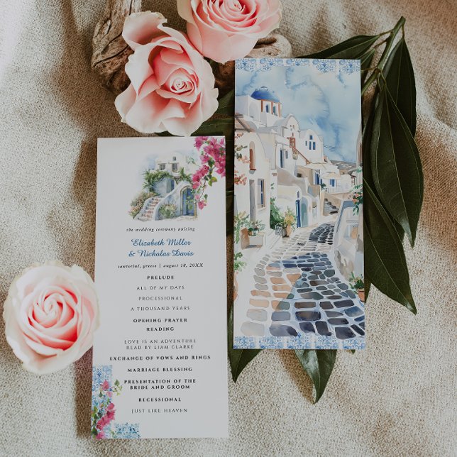 Blaue Fliesenblume | Griechisches Hochzeitsprogram Programm (Von Creator hochgeladen)