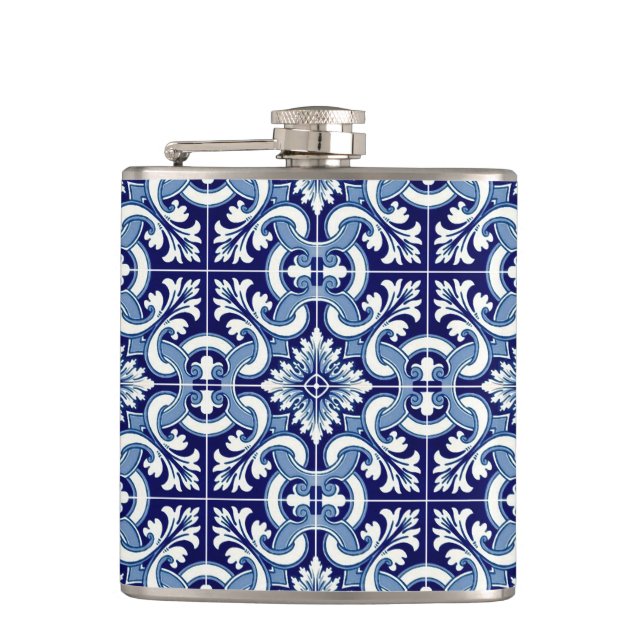 Blaue Fliesenflasche Flachmann (Vorderseite)