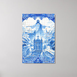 Blaue Fliesenmosaik von Jesus, Portugal Leinwanddruck