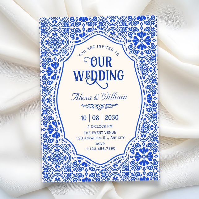 Blaue Fliesenmuster Kunst Hochzeit Einladung (Von Creator hochgeladen)