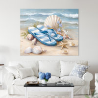 Blaue Flip-Flops Muscheln Küstenstrand Sommer Kuns