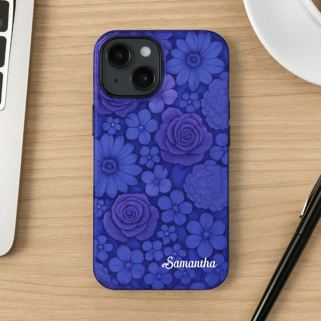 Blaue Flora Elegant Botanisch Case-Mate iPhone Hülle (Von Creator hochgeladen)