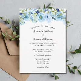 Blaue Flora Grün Elegant Moderne Hochzeit Einladung
