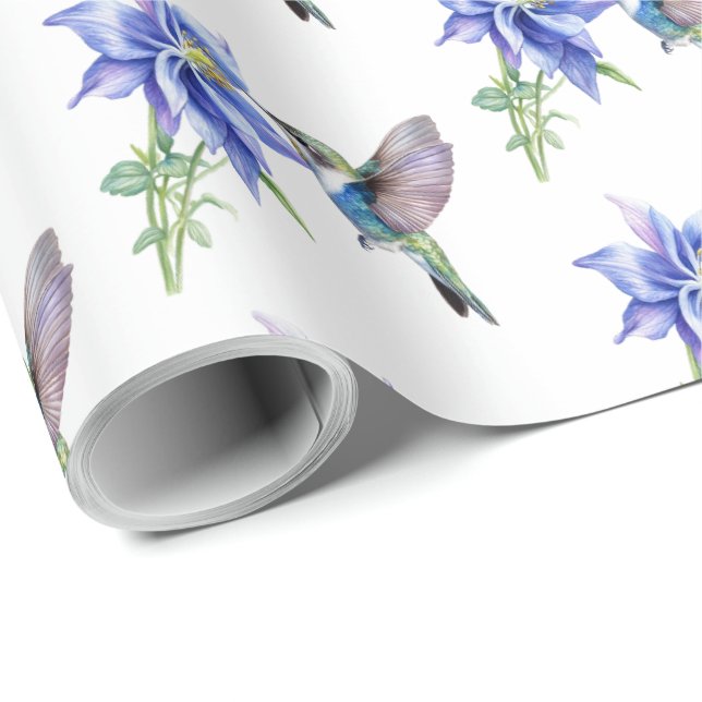 Blaue Flora Hummingbird-Wildblume Geschenkpapier (Rolleneckpunkt)
