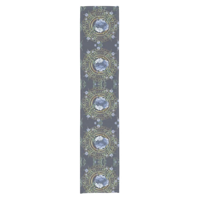 Blaue Flora Moderne Vintag Kurzer Tischläufer (Vorderseite)
