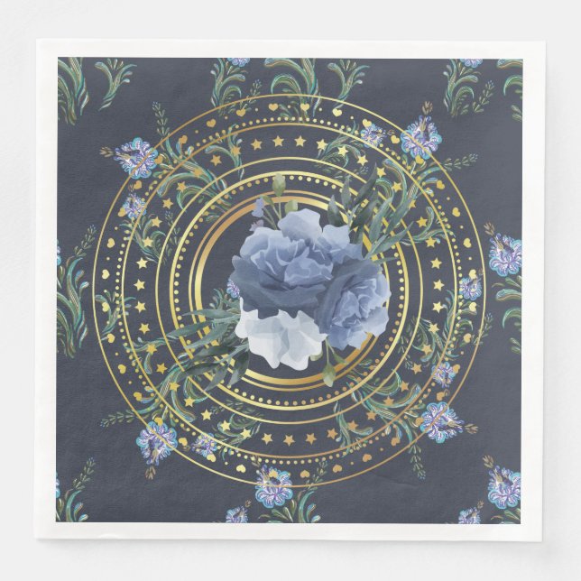 Blaue Flora Moderne Vintag Serviette (Vorderseite)