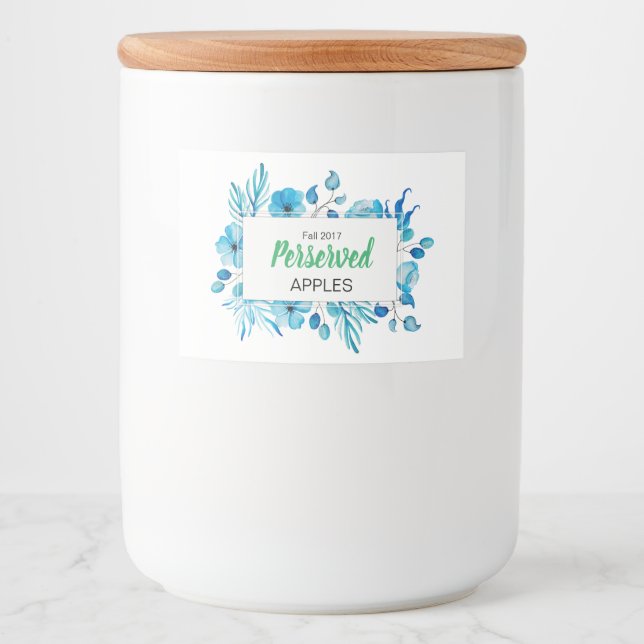 Blaue Flora Perserved Äpfel Lebensmitteletikett (Vorderseite)